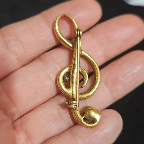 Vintage Treble Clef Rhinestone brooch - Picture 3 of 3
